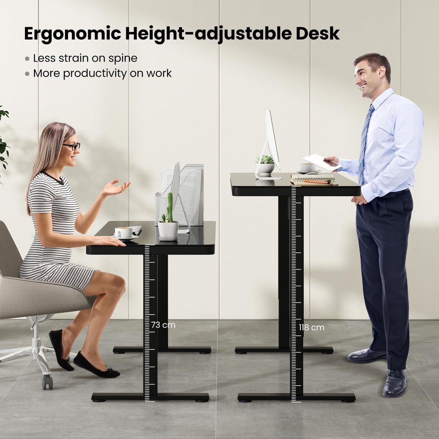120 x 60 CM Whole-Piece Glass Standing Desk with Drawers