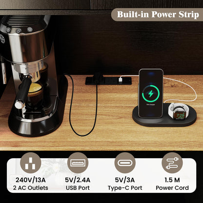 180 cm Tall Pantry Cabinet with Power Outlet and Microwave Stand