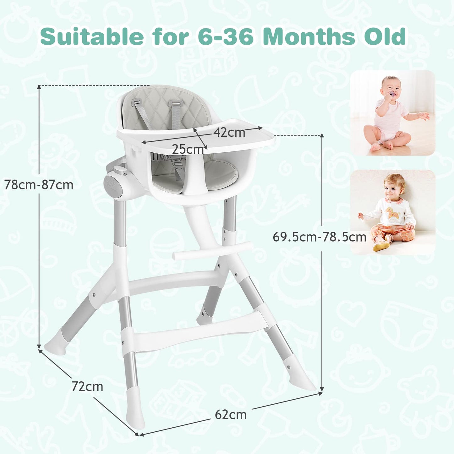 Infant High Chair with Removable Dishwasher Safe Tray