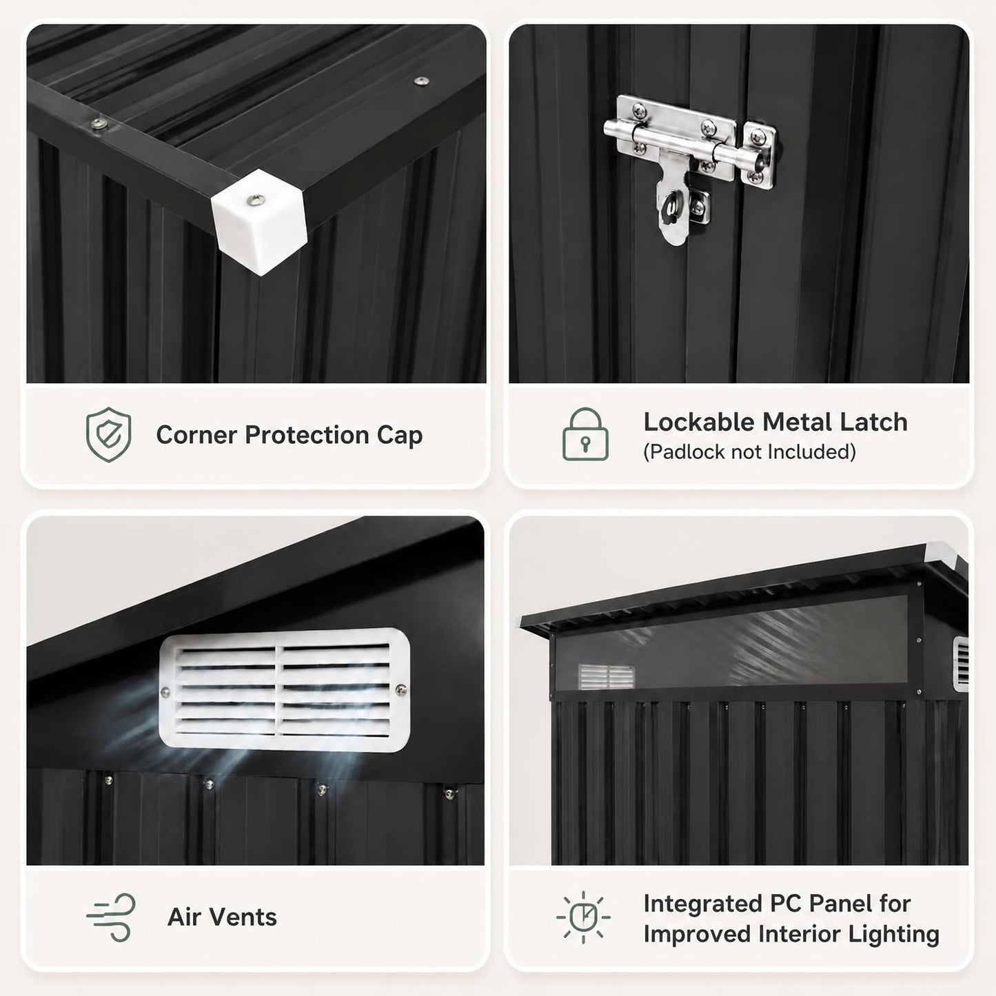5 x 3FT Metal Garden Storage Shed with PC Panel & Lockable Door