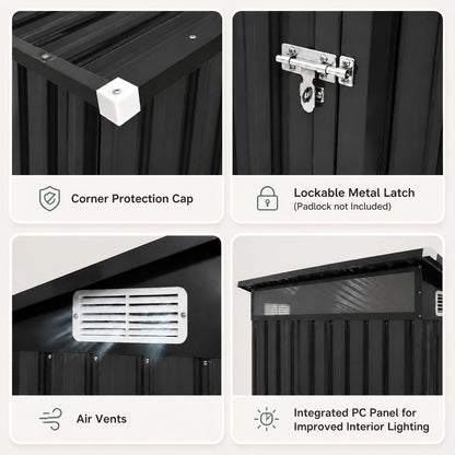 5 x 3FT Metal Garden Storage Shed with PC Panel & Lockable Door