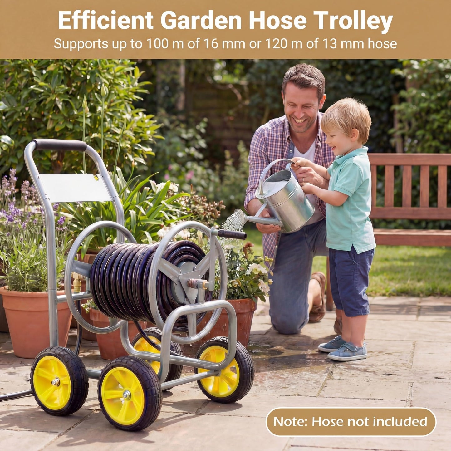 GiantexUK Garden Hose Reel Cart, Heavy-Duty Metal Hose Pipe Trolley with 4 Wheels