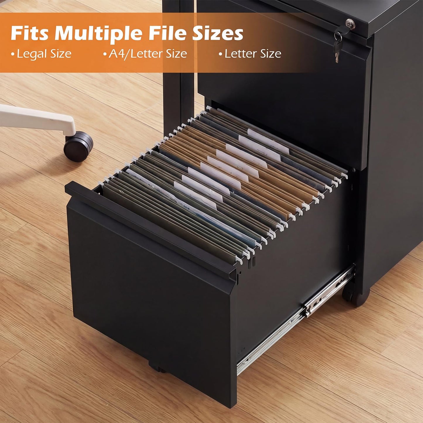 2/3-Drawers Mobile File Cabinet, Rolling Metal Filing Cabinet with 5 Casters and 2 Keys