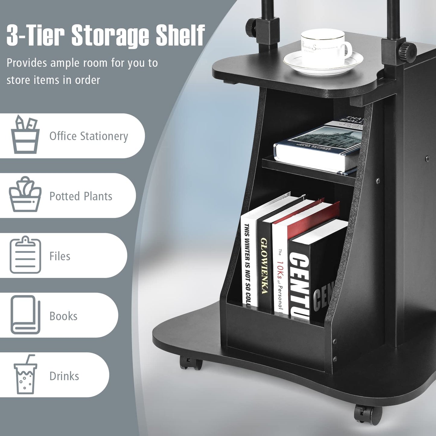 Laptop Cart Height Adjustable with Wheels