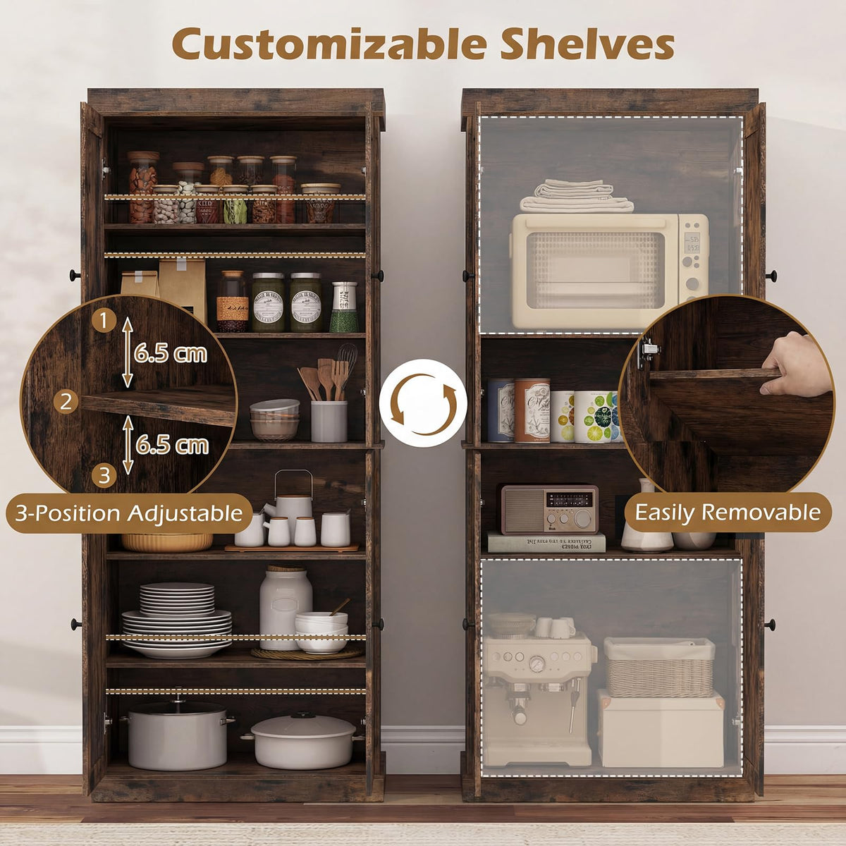 Tall Kitchen Cupboard, Pantry Storage Cabinet with 4 Doors