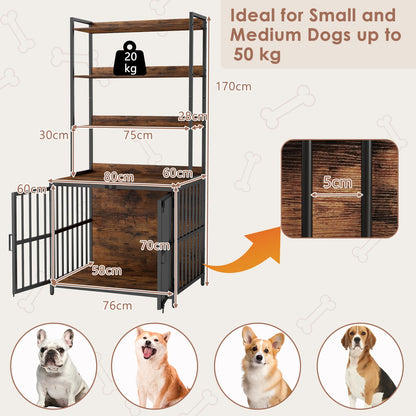 Indoor Wooden Dog Cage with Storage Shelves