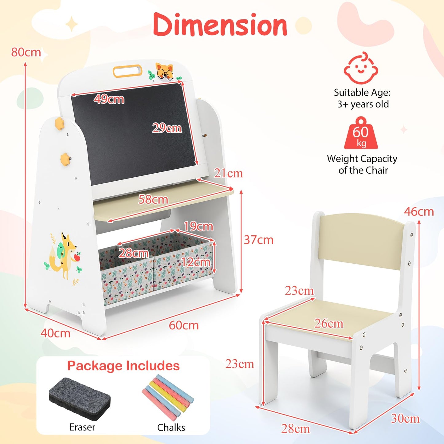 Kids Art Easel and Chair Set with Magnetic Whiteboard