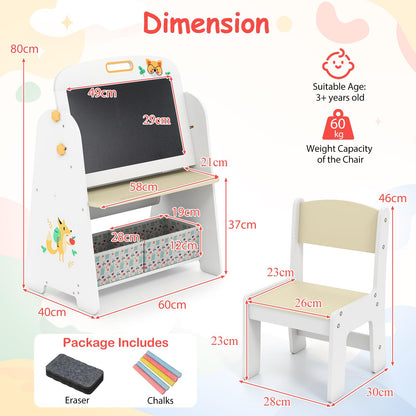 Kids Art Easel and Chair Set with Magnetic Whiteboard