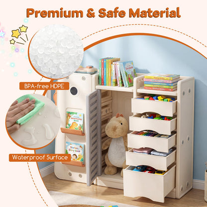 3-Tier Dinosaur Toy Chest with 5 Removable Bins and 2 Shelvesfor Playroom