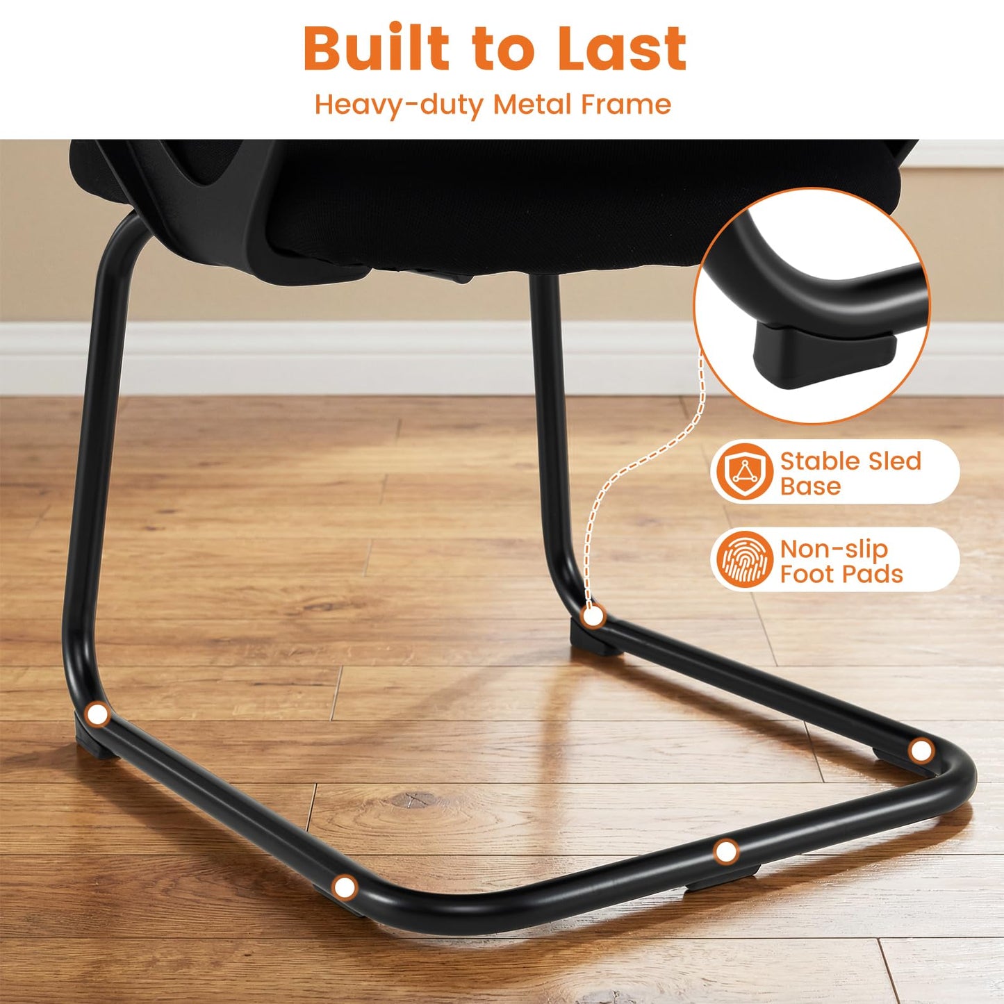 2PCS Conference Chairs, Metal Base Reception Chairs with Breathable Mesh Back
