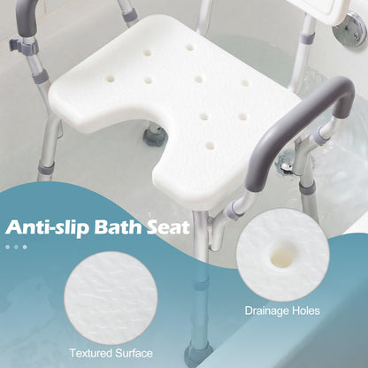 Shower Chair with Back and Arms, 6 Height Adjustable Bath Seat Shower Stool