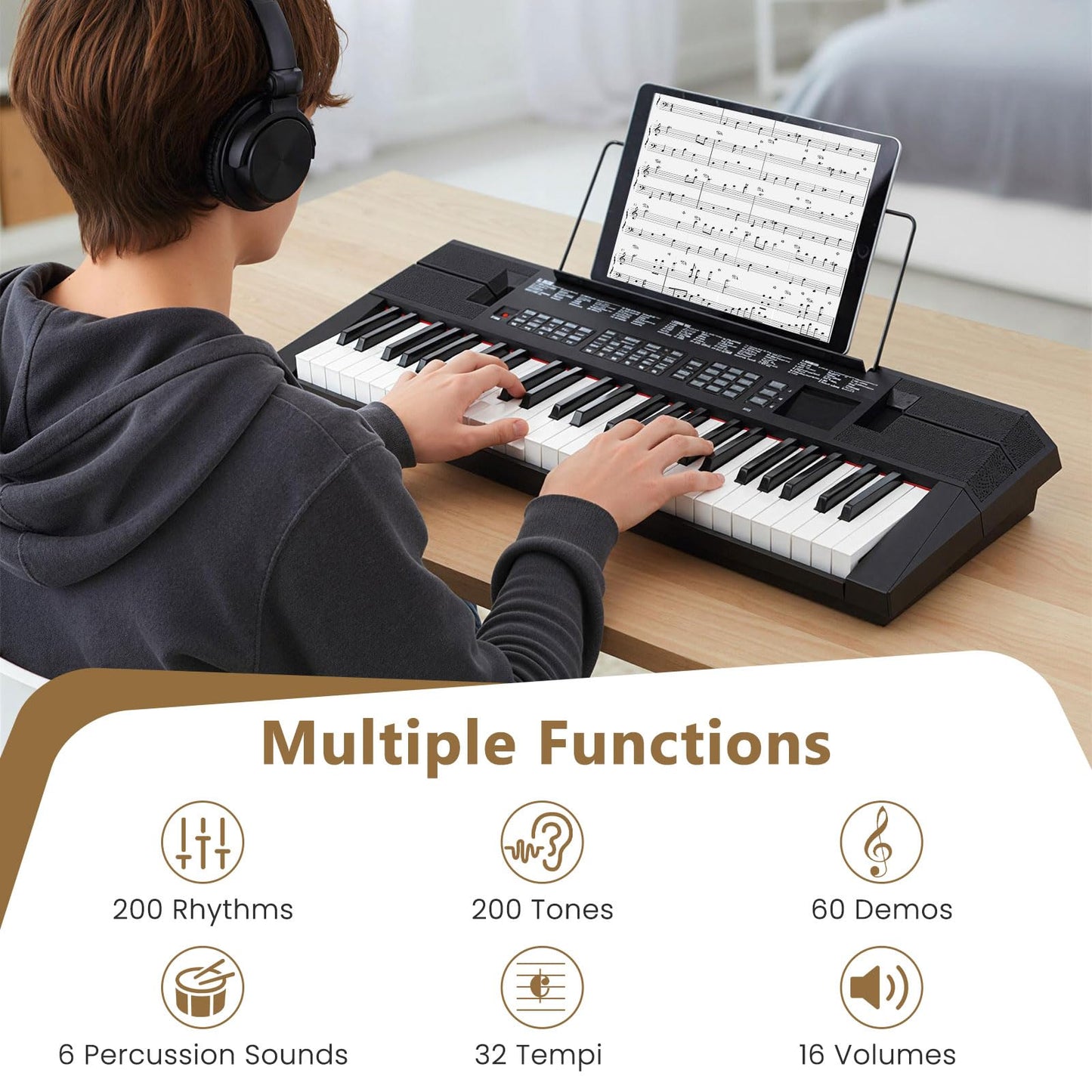 54 Key Keyboard Piano, Portable Digital Piano with 200 Rhythms