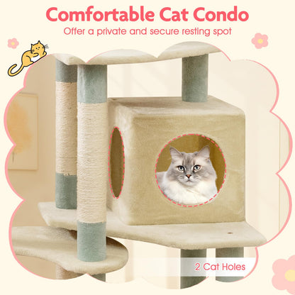 Multi-Level Aesthetic Floral Kitten Tower with Flower-Shaped Padded Perch