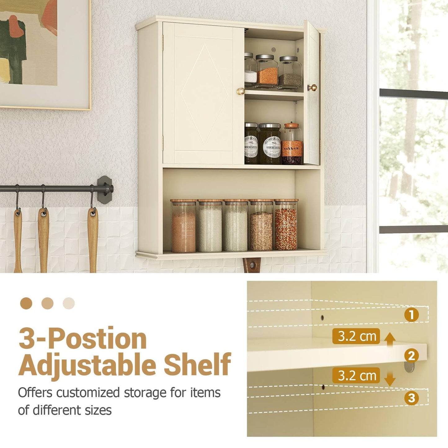 Bathroom Wall Cabinet with Open Shelf and Adjustable Shelf