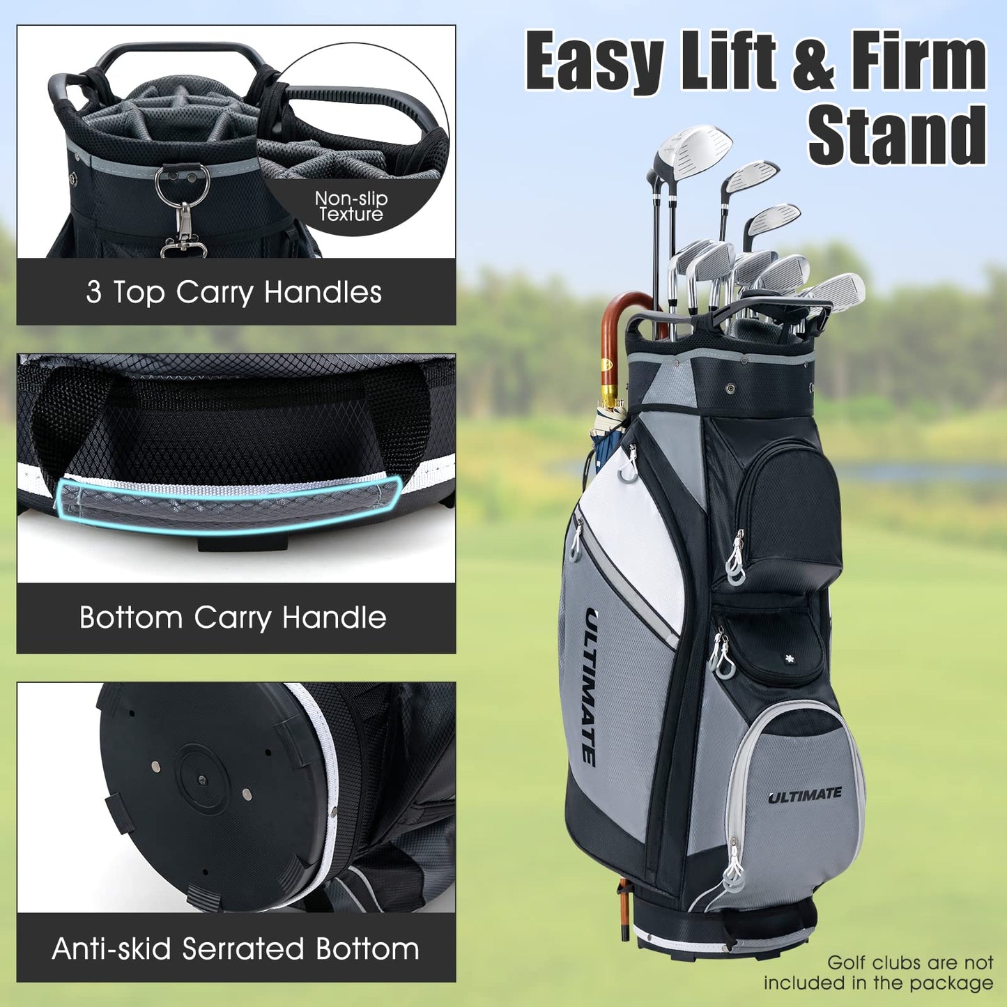 14-Way Lightweight Portable Golf Cart Bag with Cooler Bag