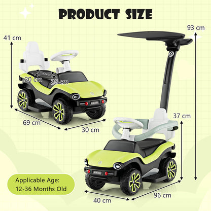 3 in 1 Kids Ride on Push Car with Handle and Canopy