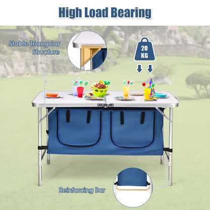 Height Adjustable Camping Tables with Storage Compartments Cabinet