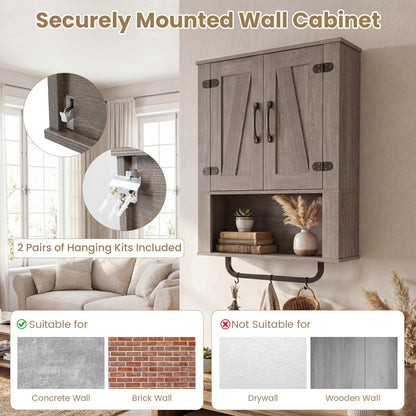 Bathroom Wall Cabinet with 2 Barn Doors & Metal Towel Bar
