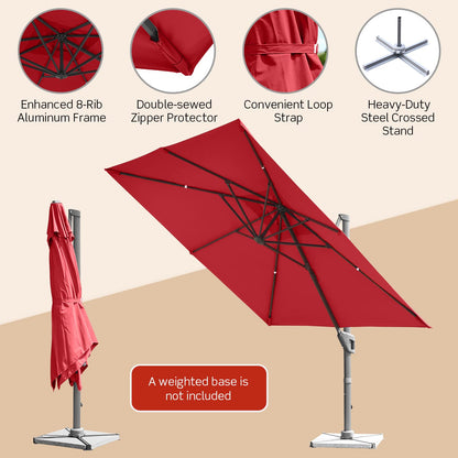 3m Patio Cantilever Umbrella with 4-Level Tilting Adjustment and Crank Handle