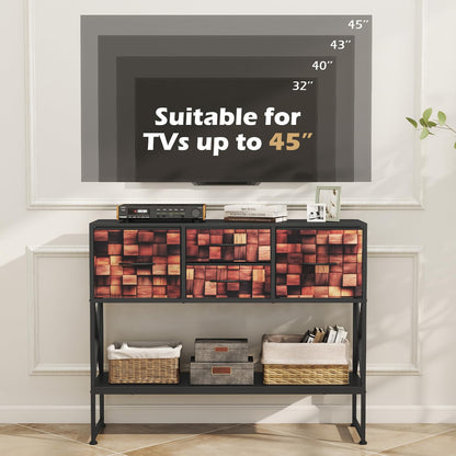 Console Table with 4 Fabric Drawers Shelf and Metal Frame