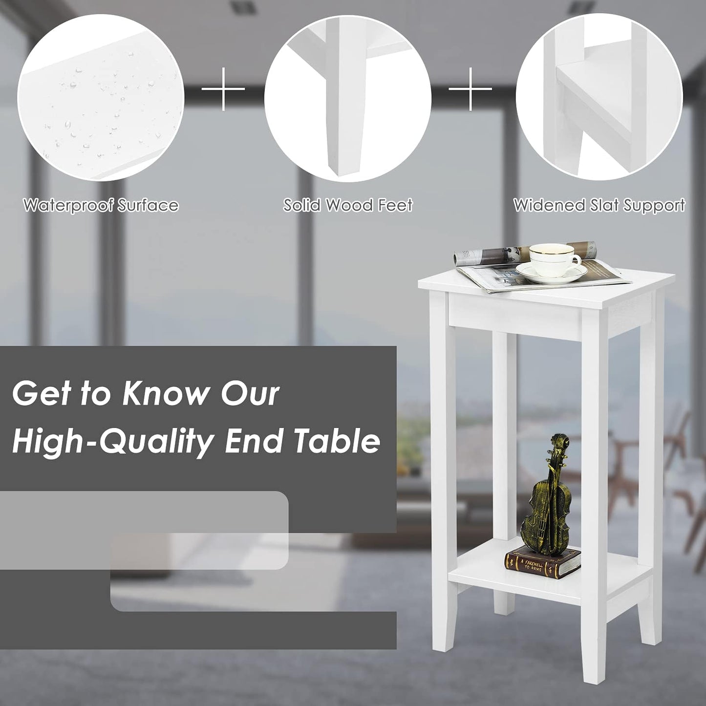 40x30x74cm Wooden Narrow Nightstand Sofa Side Table with Storage Shelves