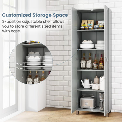 Double Door Tall Storage Cabinet with Adjustable Shelf and Anti tilt Design