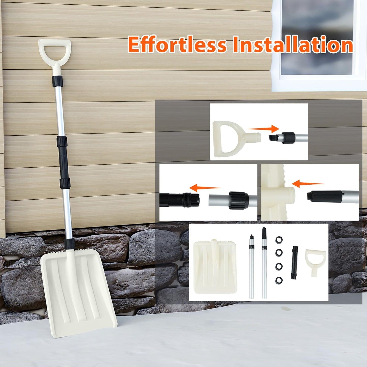Snow Shovel, 116cm Long Snow Removal Tool with Ergonomic Handle