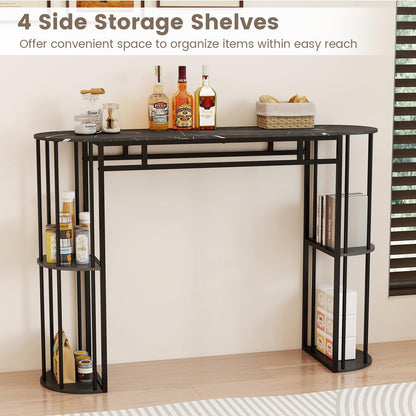 150cm Bar Table with Faux Marble Top & Side Shelves