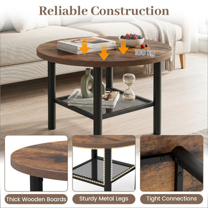 2-Tier Round Coffee Table with Storage