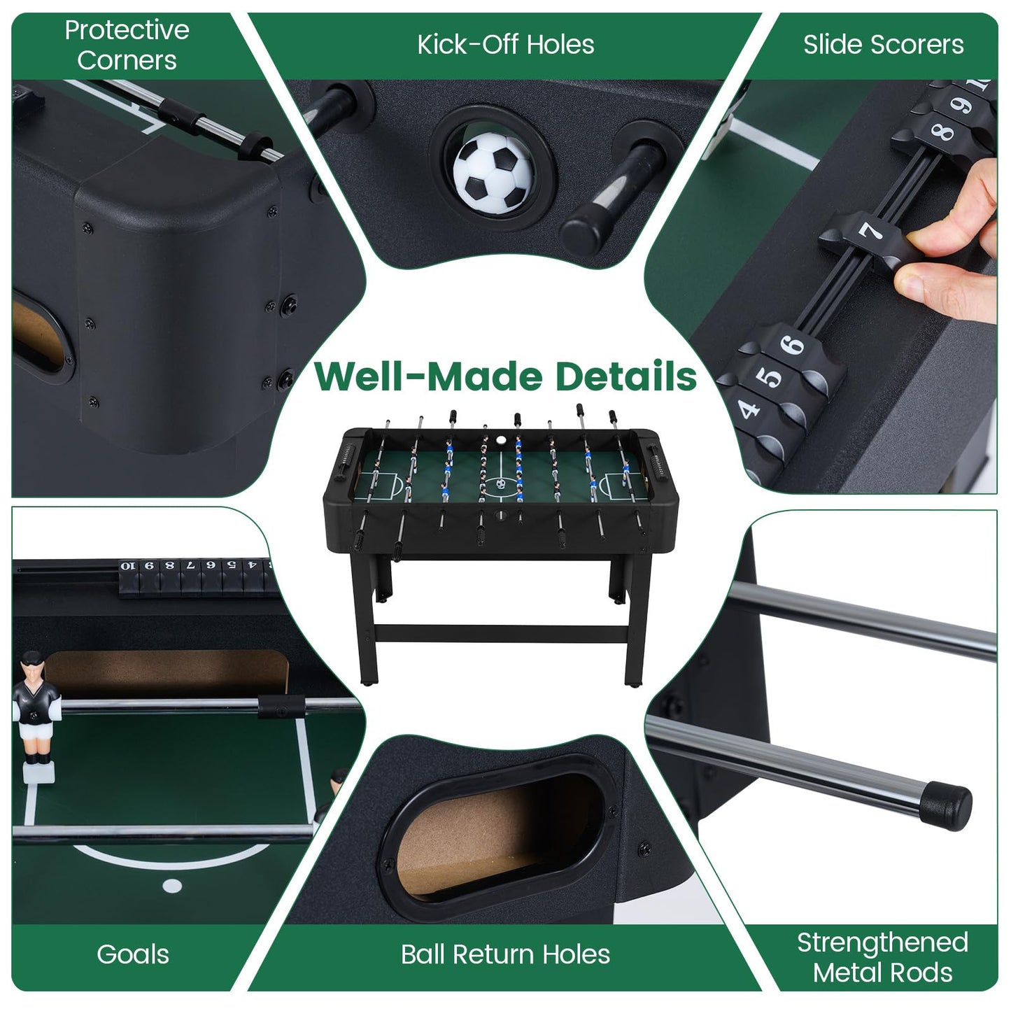 119 CM Competition Full Size Soccer Game Table with 22 Players