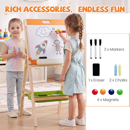 2-in-1 Art Easel for Kids with Magnetic Whiteboard & Blackboard for Ages 3+