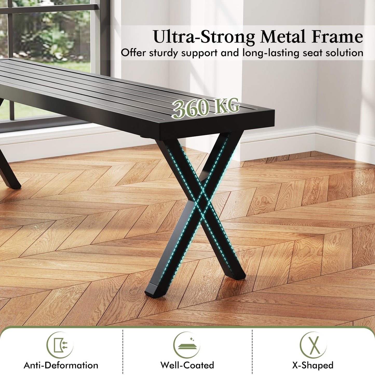 138cm Extra Long Metal Patio Loveseat with Slatted Seat & X Legs