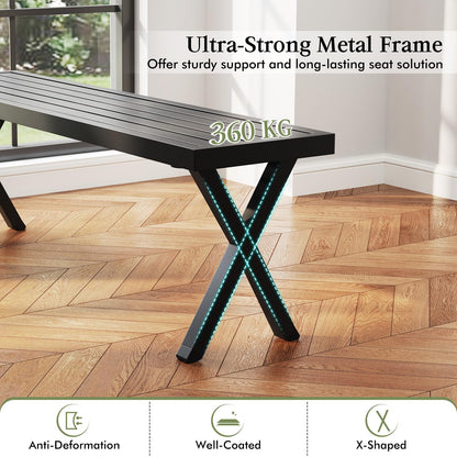 138cm Extra Long Metal Patio Loveseat with Slatted Seat & X Legs