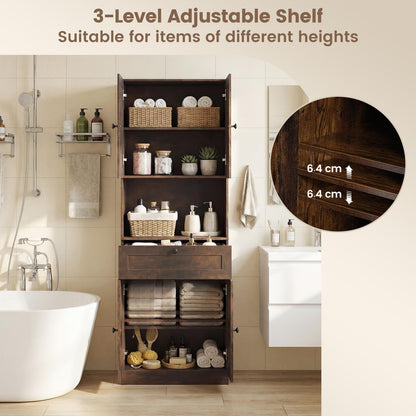 171.5cm Tall Kitchen Cupboard, 4-Door Pantry Storage Cabinet with Adjustable Shelf