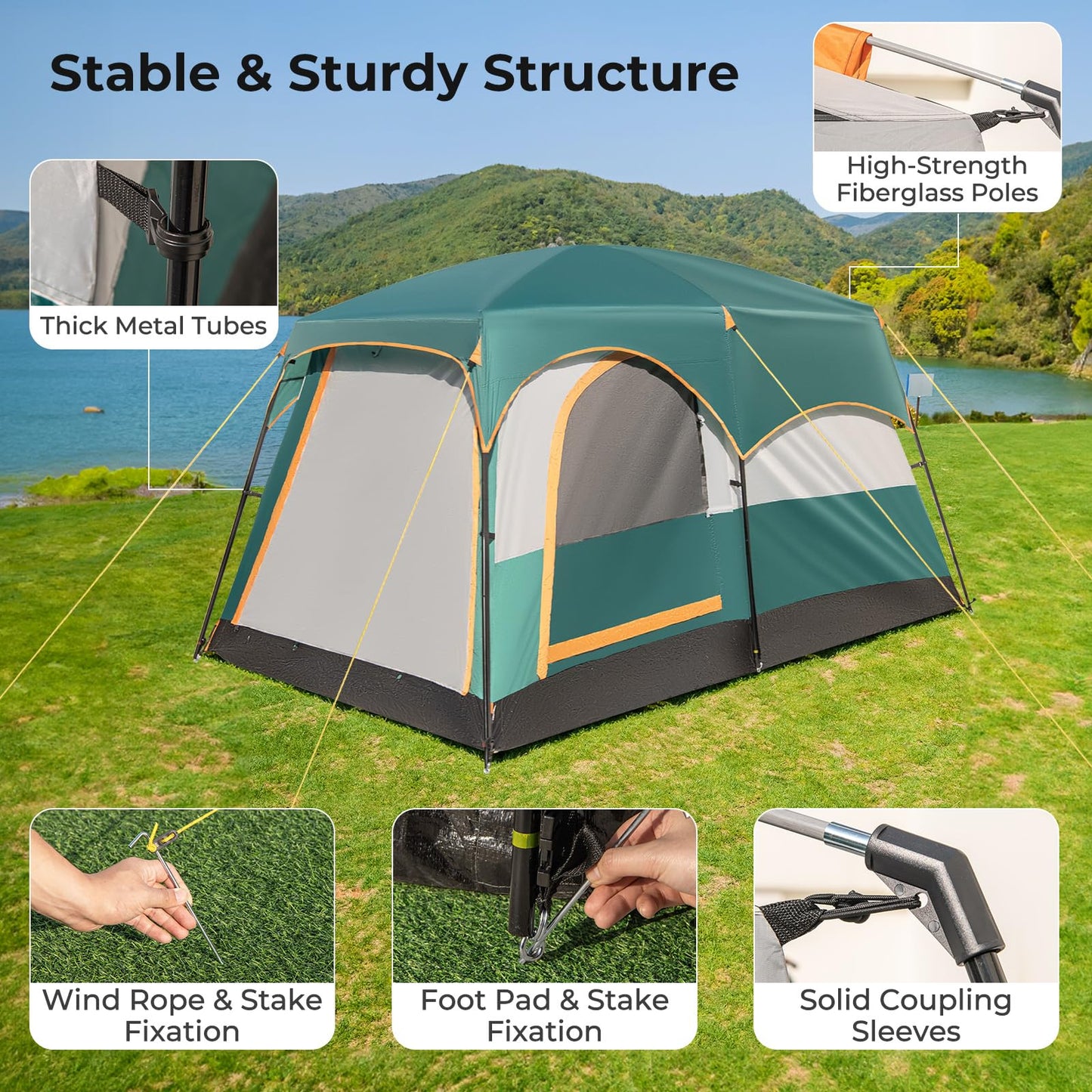 6-Person Camping Tent with 2-Room Divider for Camping Hiking color