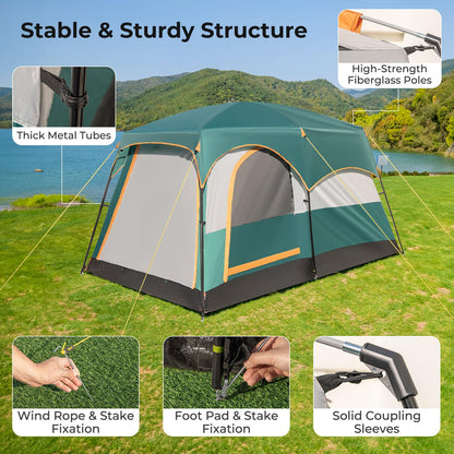 6-Person Camping Tent with 2-Room Divider for Camping Hiking color