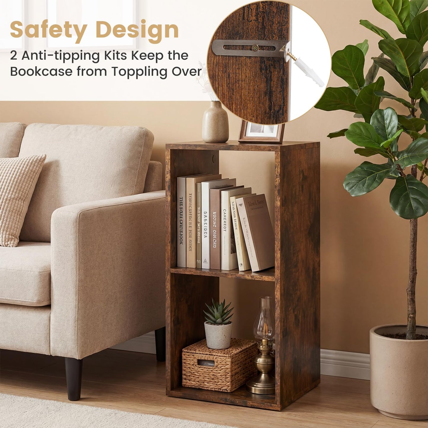 Bookshelf, Modern Vertical Bookcase with Anti-tipping Kits