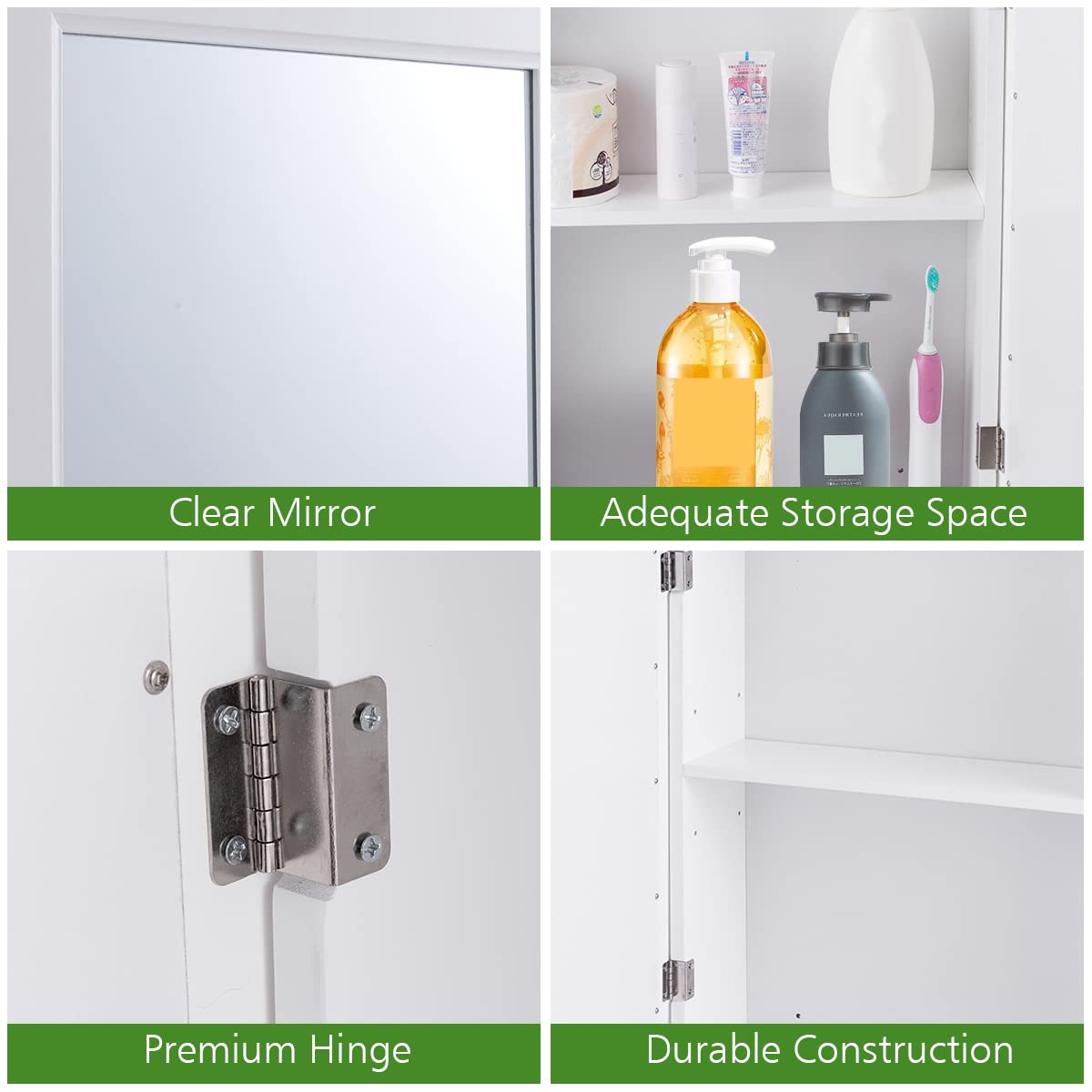 Adjustable Wall Mounted Storage Cupboard with Mirror for Bathroom