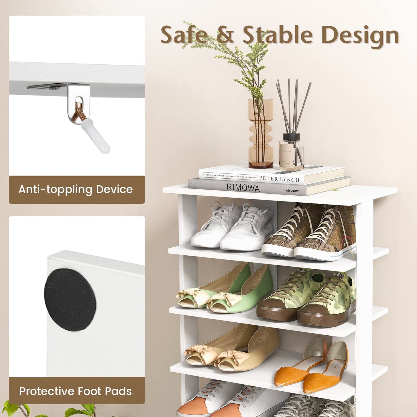 Extra Wide Wooden Vertical Shoe Rack with 7 Shelves