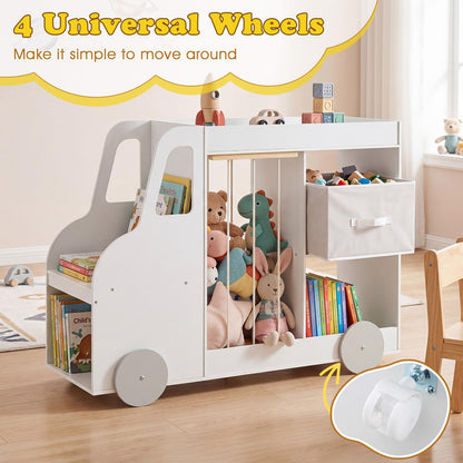 Toy Storage Organizer with Open Shelves & Fabric Drawer for Playroom Nursery