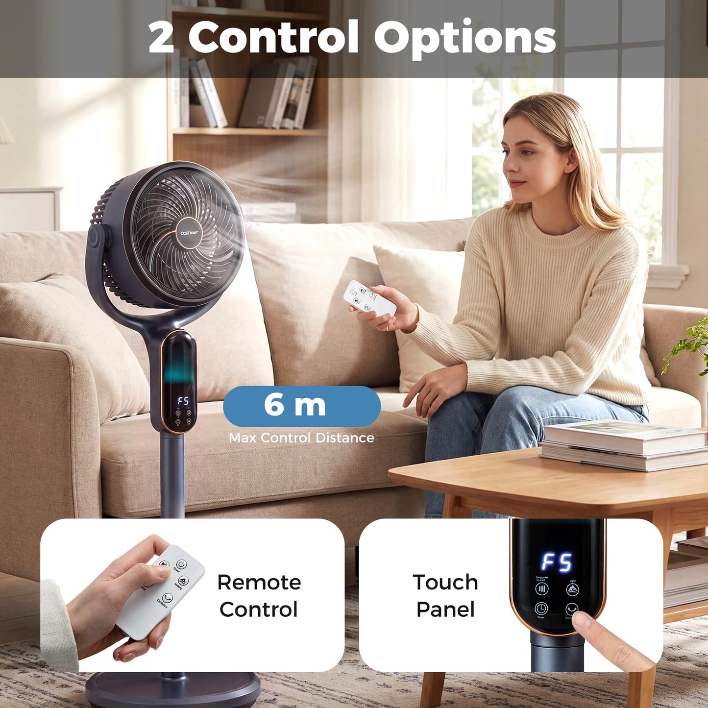 Oscillating Pedestal Fan, Height Adjustable Standing Fan with 8 Speeds