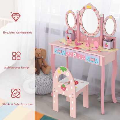 2-in-1 Kids Vanity Table and Chair Set