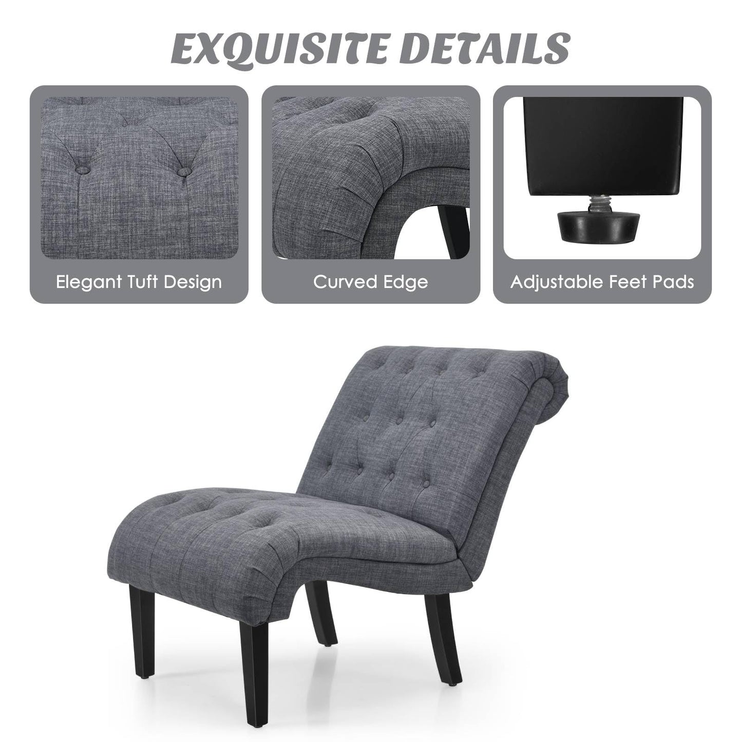 Modern Upholstered Accent Chair with Button Tufted Linen Fabric