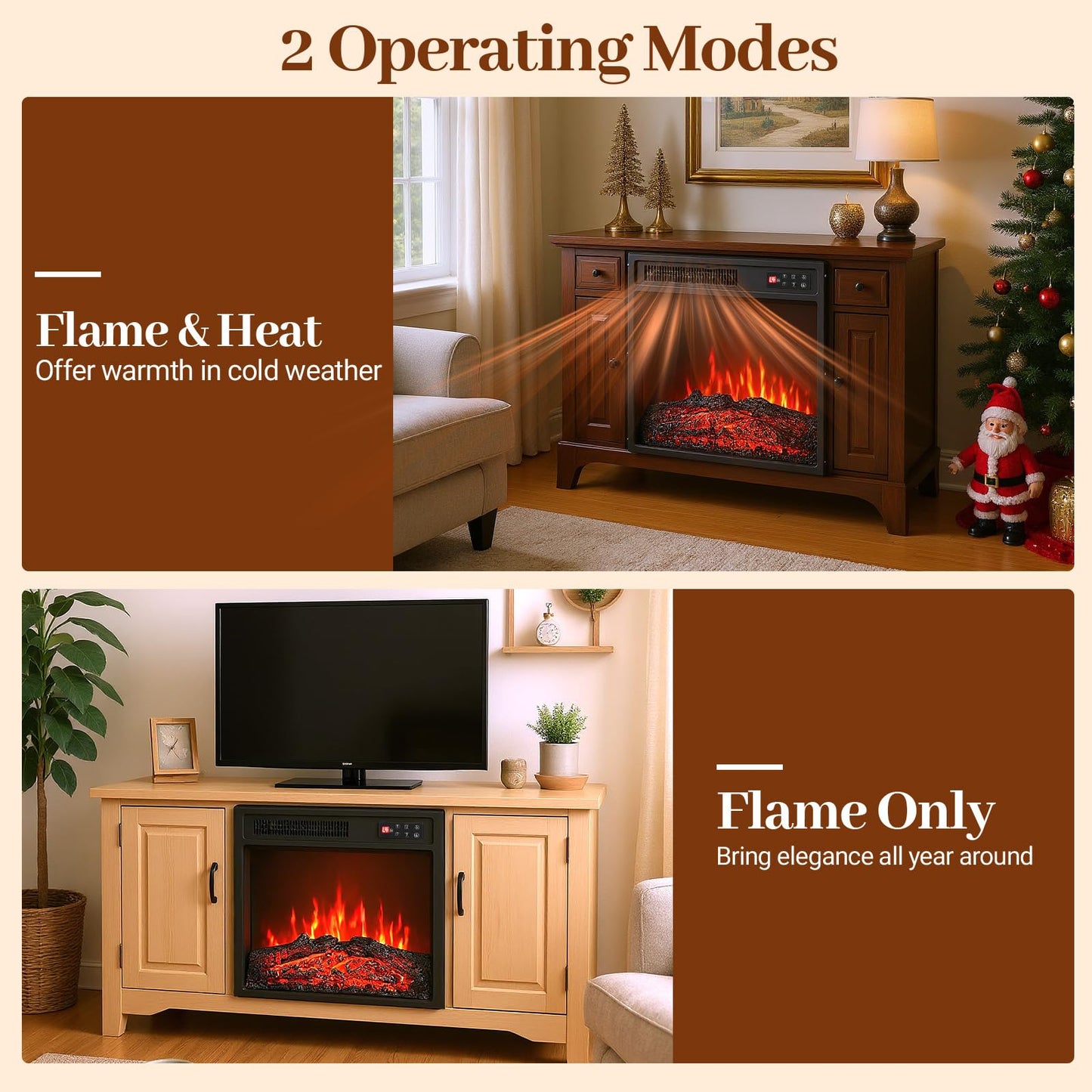 19”/48cm Electric Fireplace, Recessed Freestanding Fire Heater with 7 Flame Color