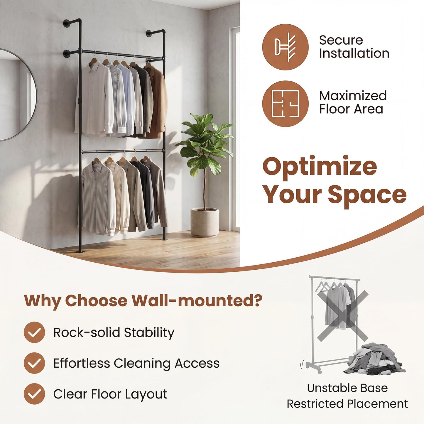 Telescopic Clothes Rail, 2-Tier Walk-in Closet System Open Wardrobe Organiser with 2/4 Hanging Rails