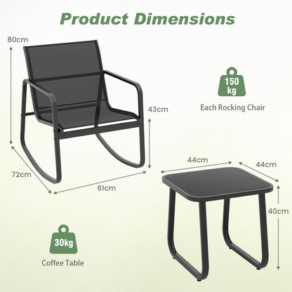 3-Piece Garden Furniture Set with Tempered Glass Table and Chairs