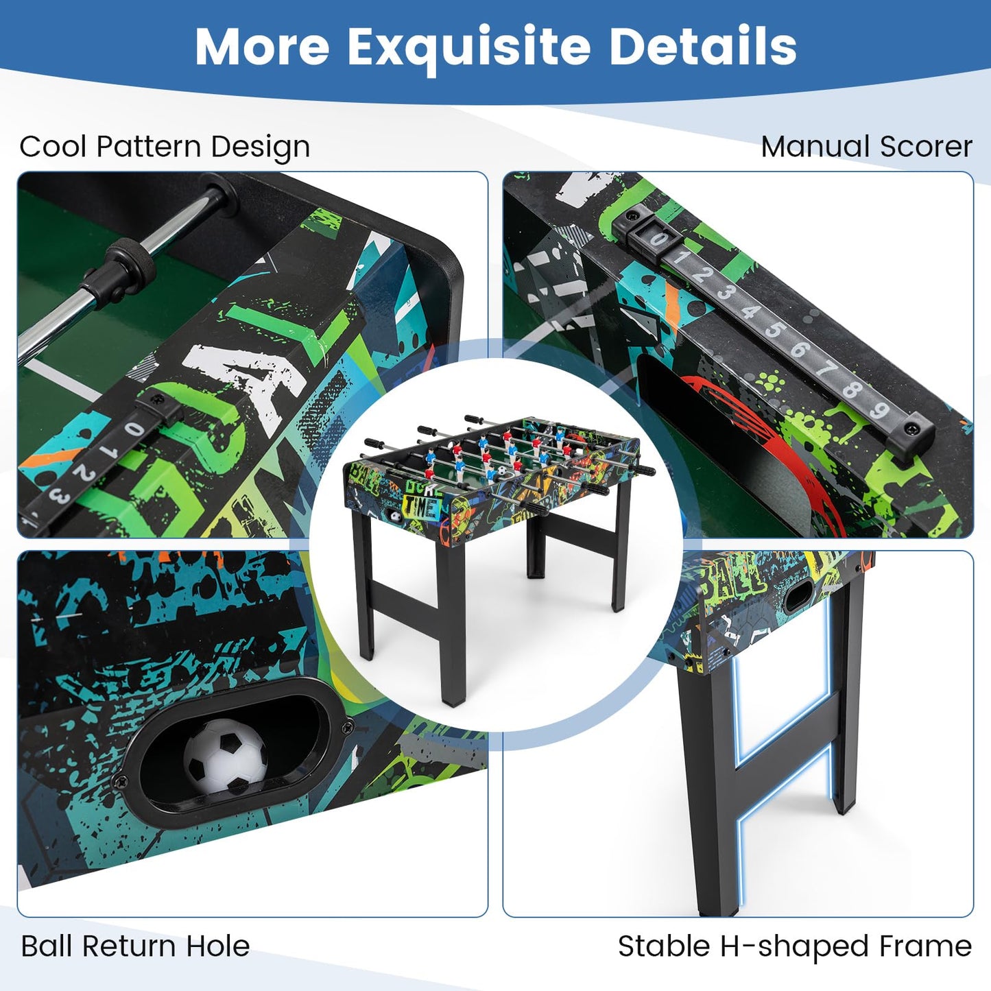 3ft Football Table, 2-in-1 Foosball Game Table with Detachable Legs & 2 Balls