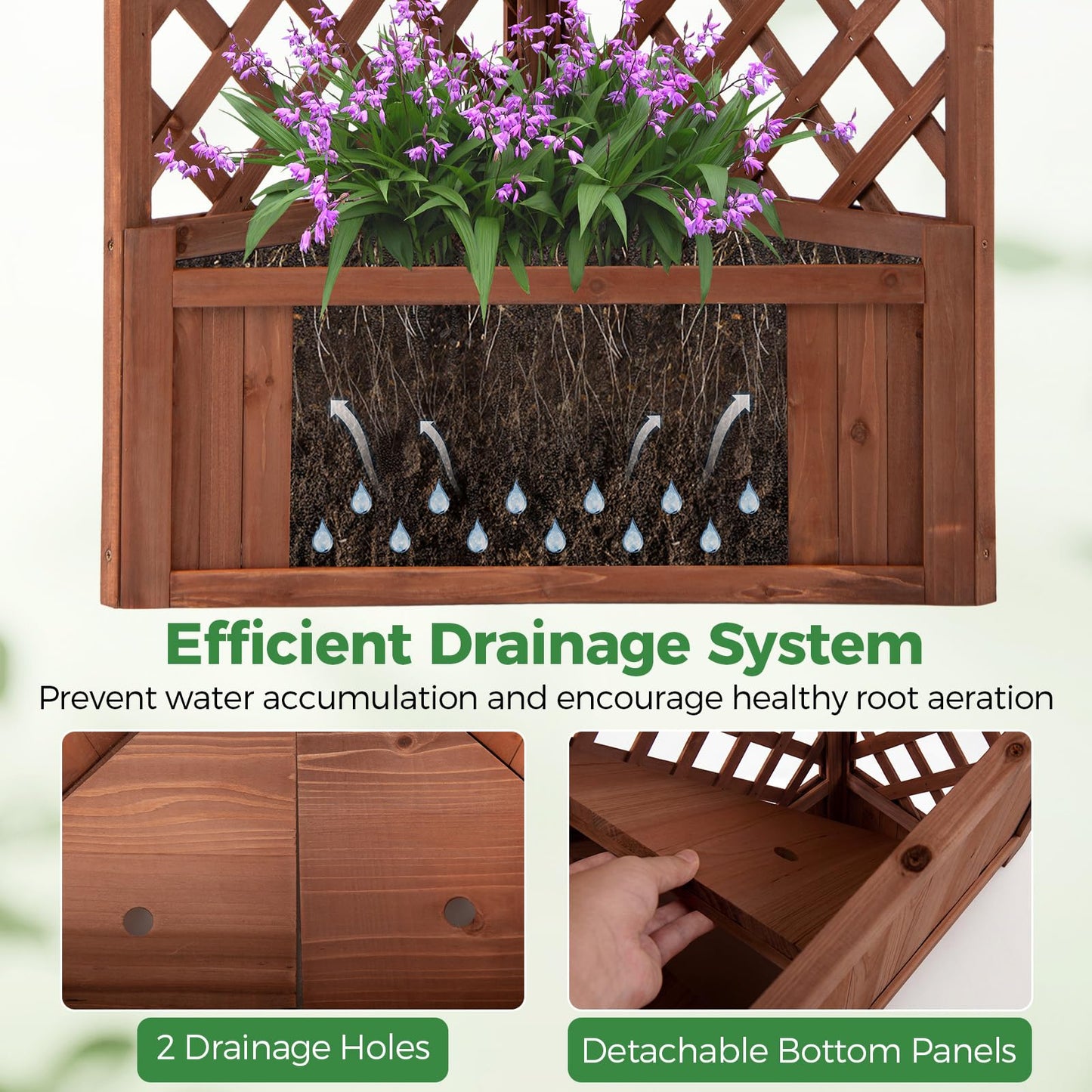 Wooden Planter with Trellis, Corner Raised Garden Bed with Drainage Holes