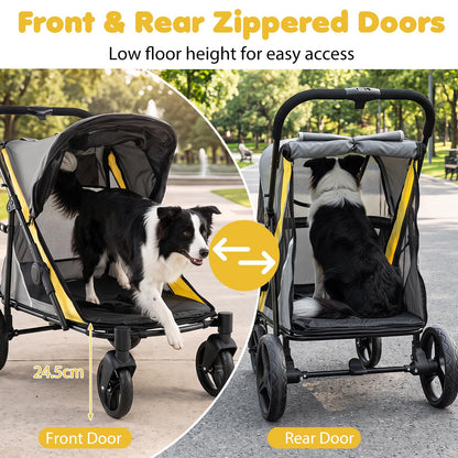 Dog Stroller for Large Dogs with One-Step Brake & Mesh Windows and Storage Bag