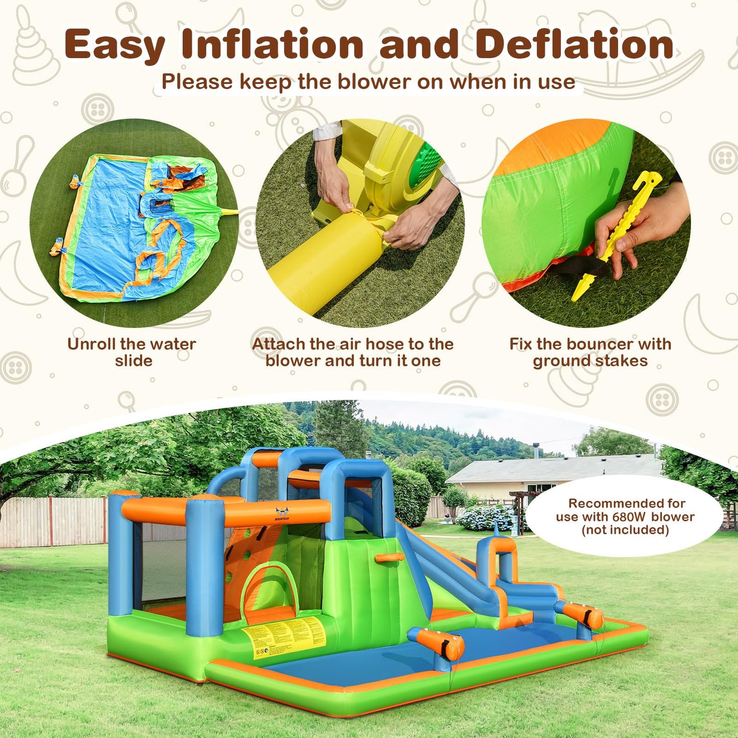 6 in 1 Giant Water Park with Long Slide for Summer Outdoor Play